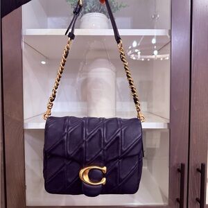 Coach Quilted Shoulder Bag in Black with Gold Hardware